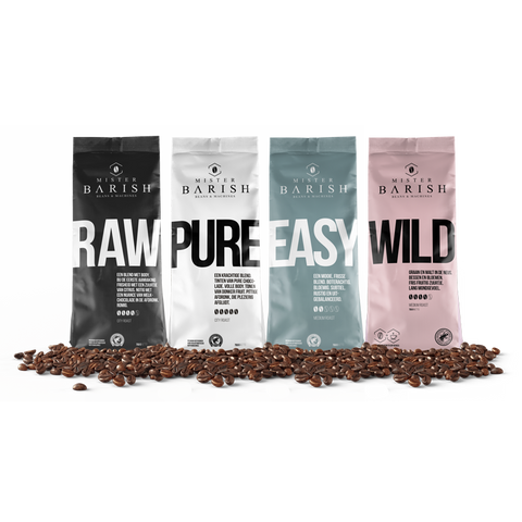 Mister Barish koffiebonen RAW, PURE, EASY en WILD